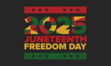 Haziran Bağımsızlık Günü 'nde. Özgürlük ya da Özgürlük Günü. Yıllık Amerikan bayramı, 19 Haziran 'da kutlandı. Afro-Amerikan tarihi ve mirası. Poster, tebrik kartı, afiş ve geçmiş. Vektör