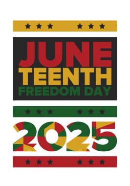 Haziran Bağımsızlık Günü 'nde. Özgürlük ya da Özgürlük Günü. Yıllık Amerikan bayramı, 19 Haziran 'da kutlandı. Afro-Amerikan tarihi ve mirası. Poster, tebrik kartı, afiş ve geçmiş. Vektör