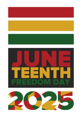 Haziran Bağımsızlık Günü 'nde. Özgürlük ya da Özgürlük Günü. Yıllık Amerikan bayramı, 19 Haziran 'da kutlandı. Afro-Amerikan tarihi ve mirası. Poster, tebrik kartı, afiş ve geçmiş. Vektör