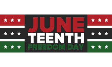 Haziran Bağımsızlık Günü 'nde. Özgürlük ya da Özgürlük Günü. Yıllık Amerikan bayramı, 19 Haziran 'da kutlandı. Afro-Amerikan tarihi ve mirası. Poster, tebrik kartı, afiş ve geçmiş. Vektör