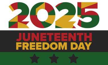 Haziran Bağımsızlık Günü 'nde. Özgürlük ya da Özgürlük Günü. Yıllık Amerikan bayramı, 19 Haziran 'da kutlandı. Afro-Amerikan tarihi ve mirası. Poster, tebrik kartı, afiş ve geçmiş. Vektör