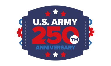 Amerikan Ordusu 'nun 250. yaş günü. Yıldönümü. Haziran 'da Birleşik Devletler Ordusu Günü. Amerikan askeri bayramı. Amerikan bayrağı. Vatansever tasarım. Vektör İllüstrasyonu