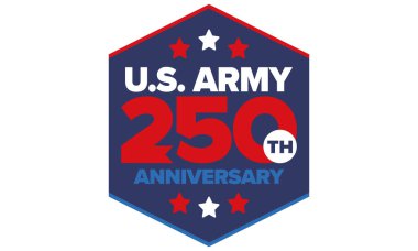Amerikan Ordusu 'nun 250. yaş günü. Yıldönümü. Haziran 'da Birleşik Devletler Ordusu Günü. Amerikan askeri bayramı. Amerikan bayrağı. Vatansever tasarım. Vektör İllüstrasyonu