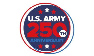 Amerikan Ordusu 'nun 250. yaş günü. Yıldönümü. Haziran 'da Birleşik Devletler Ordusu Günü. Amerikan askeri bayramı. Amerikan bayrağı. Vatansever tasarım. Vektör İllüstrasyonu