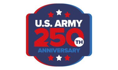 Amerikan Ordusu 'nun 250. yaş günü. Yıldönümü. Haziran 'da Birleşik Devletler Ordusu Günü. Amerikan askeri bayramı. Amerikan bayrağı. Vatansever tasarım. Vektör İllüstrasyonu