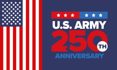 Amerikan Ordusu 'nun 250. yaş günü. Yıldönümü. Haziran 'da Birleşik Devletler Ordusu Günü. Amerikan askeri bayramı. Amerikan bayrağı. Vatansever tasarım. Vektör İllüstrasyonu