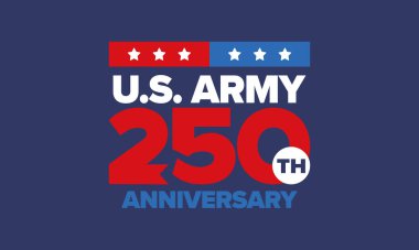 Amerikan Ordusu 'nun 250. yaş günü. Yıldönümü. Haziran 'da Birleşik Devletler Ordusu Günü. Amerikan askeri bayramı. Amerikan bayrağı. Vatansever tasarım. Vektör İllüstrasyonu
