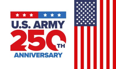 Amerikan Ordusu 'nun 250. yaş günü. Yıldönümü. Haziran 'da Birleşik Devletler Ordusu Günü. Amerikan askeri bayramı. Amerikan bayrağı. Vatansever tasarım. Vektör İllüstrasyonu