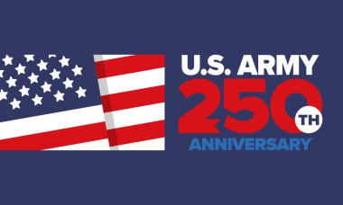 Amerikan Ordusu 'nun 250. yaş günü. Yıldönümü. Haziran 'da Birleşik Devletler Ordusu Günü. Amerikan askeri bayramı. Amerikan bayrağı. Vatansever tasarım. Vektör İllüstrasyonu