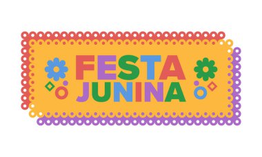 Brezilya 'daki Festa Junina. Brezilya festivali. İyi tatiller. Brezilya bayrağı. Karnaval ve geçit töreni. Yaz eğlencesi partisi. Vektör illüstrasyonu