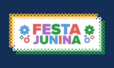 Brezilya 'daki Festa Junina. Brezilya festivali. İyi tatiller. Brezilya bayrağı. Karnaval ve geçit töreni. Yaz eğlencesi partisi. Vektör illüstrasyonu