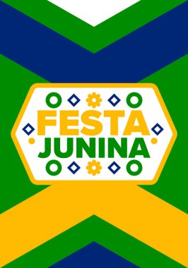 Brezilya 'daki Festa Junina. Brezilya festivali. İyi tatiller. Brezilya bayrağı. Karnaval ve geçit töreni. Yaz eğlencesi partisi. Vektör illüstrasyonu