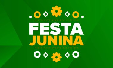 Brezilya 'daki Festa Junina. Brezilya festivali. İyi tatiller. Brezilya bayrağı. Karnaval ve geçit töreni. Yaz eğlencesi partisi. Vektör illüstrasyonu