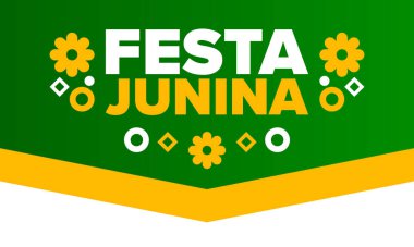 Brezilya 'daki Festa Junina. Brezilya festivali. İyi tatiller. Brezilya bayrağı. Karnaval ve geçit töreni. Yaz eğlencesi partisi. Vektör illüstrasyonu