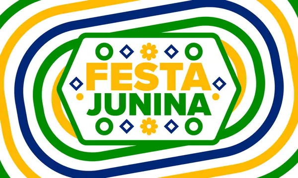 Brezilya 'daki Festa Junina. Brezilya festivali. İyi tatiller. Brezilya bayrağı. Karnaval ve geçit töreni. Yaz eğlencesi partisi. Vektör illüstrasyonu