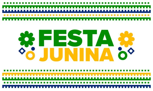 Brezilya 'daki Festa Junina. Brezilya festivali. İyi tatiller. Brezilya bayrağı. Karnaval ve geçit töreni. Yaz eğlencesi partisi. Vektör illüstrasyonu