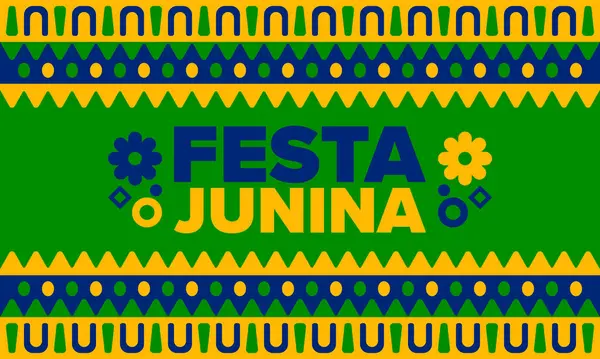 Brezilya 'daki Festa Junina. Brezilya festivali. İyi tatiller. Brezilya bayrağı. Karnaval ve geçit töreni. Yaz eğlencesi partisi. Vektör illüstrasyonu