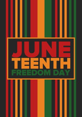 Haziran Bağımsızlık Günü 'nde. Özgürlük ya da Özgürlük Günü. Yıllık Amerikan bayramı, 19 Haziran 'da kutlandı. Afro-Amerikan tarihi ve mirası. Poster, tebrik kartı, afiş ve geçmiş. Vektör