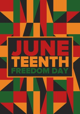 Haziran Bağımsızlık Günü 'nde. Özgürlük ya da Özgürlük Günü. Yıllık Amerikan bayramı, 19 Haziran 'da kutlandı. Afro-Amerikan tarihi ve mirası. Poster, tebrik kartı, afiş ve geçmiş. Vektör