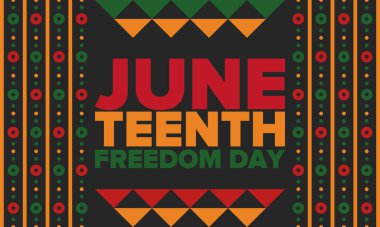 Haziran Bağımsızlık Günü 'nde. Özgürlük ya da Özgürlük Günü. Yıllık Amerikan bayramı, 19 Haziran 'da kutlandı. Afro-Amerikan tarihi ve mirası. Poster, tebrik kartı, afiş ve geçmiş. Vektör