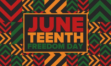 Haziran Bağımsızlık Günü 'nde. Özgürlük ya da Özgürlük Günü. Yıllık Amerikan bayramı, 19 Haziran 'da kutlandı. Afro-Amerikan tarihi ve mirası. Poster, tebrik kartı, afiş ve geçmiş. Vektör