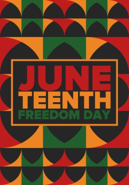 Haziran Bağımsızlık Günü 'nde. Özgürlük ya da Özgürlük Günü. Yıllık Amerikan bayramı, 19 Haziran 'da kutlandı. Afro-Amerikan tarihi ve mirası. Poster, tebrik kartı, afiş ve geçmiş. Vektör