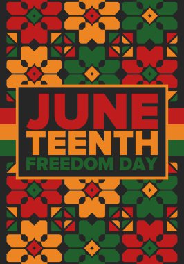 Haziran Bağımsızlık Günü 'nde. Özgürlük ya da Özgürlük Günü. Yıllık Amerikan bayramı, 19 Haziran 'da kutlandı. Afro-Amerikan tarihi ve mirası. Poster, tebrik kartı, afiş ve geçmiş. Vektör