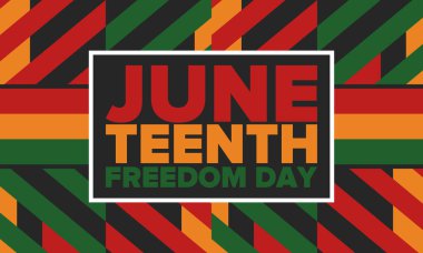 Haziran Bağımsızlık Günü 'nde. Özgürlük ya da Özgürlük Günü. Yıllık Amerikan bayramı, 19 Haziran 'da kutlandı. Afro-Amerikan tarihi ve mirası. Poster, tebrik kartı, afiş ve geçmiş. Vektör