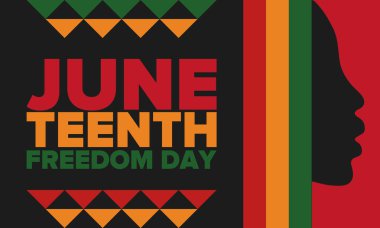 Haziran Bağımsızlık Günü 'nde. Özgürlük ya da Özgürlük Günü. Yıllık Amerikan bayramı, 19 Haziran 'da kutlandı. Afro-Amerikan tarihi ve mirası. Poster, tebrik kartı, afiş ve geçmiş. Vektör