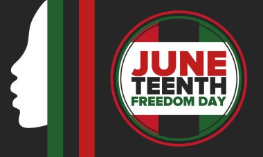 Haziran Bağımsızlık Günü 'nde. Özgürlük ya da Özgürlük Günü. Yıllık Amerikan bayramı, 19 Haziran 'da kutlandı. Afro-Amerikan tarihi ve mirası. Poster, tebrik kartı, afiş ve geçmiş. Vektör