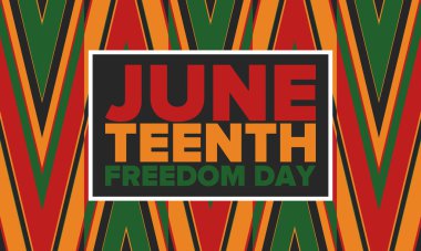 Haziran Bağımsızlık Günü 'nde. Özgürlük ya da Özgürlük Günü. Yıllık Amerikan bayramı, 19 Haziran 'da kutlandı. Afro-Amerikan tarihi ve mirası. Poster, tebrik kartı, afiş ve geçmiş. Vektör