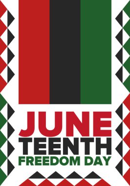 Haziran Bağımsızlık Günü 'nde. Özgürlük ya da Özgürlük Günü. Yıllık Amerikan bayramı, 19 Haziran 'da kutlandı. Afro-Amerikan tarihi ve mirası. Poster, tebrik kartı, afiş ve geçmiş. Vektör