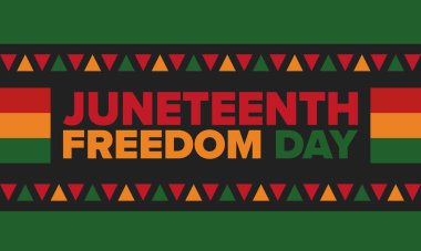 Haziran Bağımsızlık Günü 'nde. Özgürlük ya da Özgürlük Günü. Yıllık Amerikan bayramı, 19 Haziran 'da kutlandı. Afro-Amerikan tarihi ve mirası. Poster, tebrik kartı, afiş ve geçmiş. Vektör