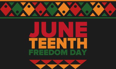 Haziran Bağımsızlık Günü 'nde. Özgürlük ya da Özgürlük Günü. Yıllık Amerikan bayramı, 19 Haziran 'da kutlandı. Afro-Amerikan tarihi ve mirası. Poster, tebrik kartı, afiş ve geçmiş. Vektör