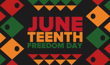 Haziran Bağımsızlık Günü 'nde. Özgürlük ya da Özgürlük Günü. Yıllık Amerikan bayramı, 19 Haziran 'da kutlandı. Afro-Amerikan tarihi ve mirası. Poster, tebrik kartı, afiş ve geçmiş. Vektör