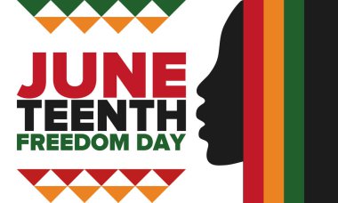 Haziran Bağımsızlık Günü 'nde. Özgürlük ya da Özgürlük Günü. Yıllık Amerikan bayramı, 19 Haziran 'da kutlandı. Afro-Amerikan tarihi ve mirası. Poster, tebrik kartı, afiş ve geçmiş. Vektör