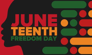 Haziran Bağımsızlık Günü 'nde. Özgürlük ya da Özgürlük Günü. Yıllık Amerikan bayramı, 19 Haziran 'da kutlandı. Afro-Amerikan tarihi ve mirası. Poster, tebrik kartı, afiş ve geçmiş. Vektör