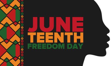 Haziran Bağımsızlık Günü 'nde. Özgürlük ya da Özgürlük Günü. Yıllık Amerikan bayramı, 19 Haziran 'da kutlandı. Afro-Amerikan tarihi ve mirası. Poster, tebrik kartı, afiş ve geçmiş. Vektör