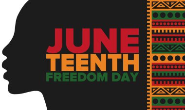 Haziran Bağımsızlık Günü 'nde. Özgürlük ya da Özgürlük Günü. Yıllık Amerikan bayramı, 19 Haziran 'da kutlandı. Afro-Amerikan tarihi ve mirası. Poster, tebrik kartı, afiş ve geçmiş. Vektör