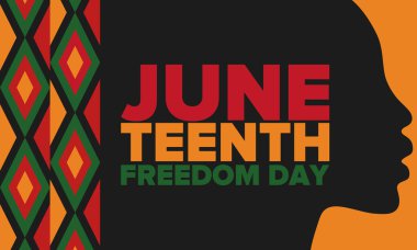 Haziran Bağımsızlık Günü 'nde. Özgürlük ya da Özgürlük Günü. Yıllık Amerikan bayramı, 19 Haziran 'da kutlandı. Afro-Amerikan tarihi ve mirası. Poster, tebrik kartı, afiş ve geçmiş. Vektör