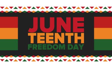 Haziran Bağımsızlık Günü 'nde. Özgürlük ya da Özgürlük Günü. Yıllık Amerikan bayramı, 19 Haziran 'da kutlandı. Afro-Amerikan tarihi ve mirası. Poster, tebrik kartı, afiş ve geçmiş. Vektör