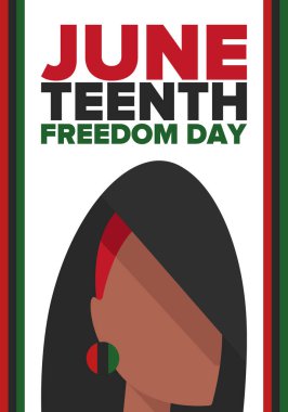 Haziran Bağımsızlık Günü 'nde. Özgürlük ya da Özgürlük Günü. Yıllık Amerikan bayramı, 19 Haziran 'da kutlandı. Afro-Amerikan tarihi ve mirası. Poster, tebrik kartı, afiş ve geçmiş. Vektör
