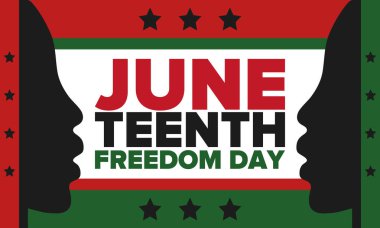 Haziran Bağımsızlık Günü 'nde. Özgürlük ya da Özgürlük Günü. Yıllık Amerikan bayramı, 19 Haziran 'da kutlandı. Afro-Amerikan tarihi ve mirası. Poster, tebrik kartı, afiş ve geçmiş. Vektör