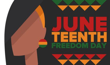 Haziran Bağımsızlık Günü 'nde. Özgürlük ya da Özgürlük Günü. Yıllık Amerikan bayramı, 19 Haziran 'da kutlandı. Afro-Amerikan tarihi ve mirası. Poster, tebrik kartı, afiş ve geçmiş. Vektör