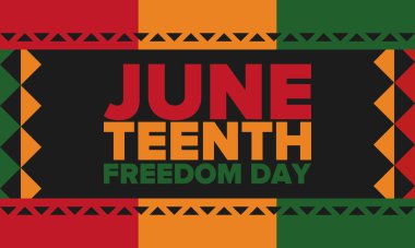 Haziran Bağımsızlık Günü 'nde. Özgürlük ya da Özgürlük Günü. Yıllık Amerikan bayramı, 19 Haziran 'da kutlandı. Afro-Amerikan tarihi ve mirası. Poster, tebrik kartı, afiş ve geçmiş. Vektör