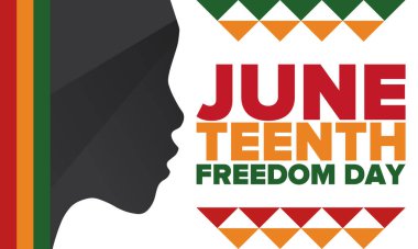 Haziran Bağımsızlık Günü 'nde. Özgürlük ya da Özgürlük Günü. Yıllık Amerikan bayramı, 19 Haziran 'da kutlandı. Afro-Amerikan tarihi ve mirası. Poster, tebrik kartı, afiş ve geçmiş. Vektör