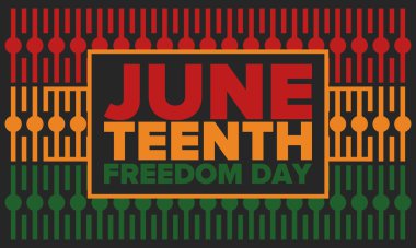 Haziran Bağımsızlık Günü 'nde. Özgürlük ya da Özgürlük Günü. Yıllık Amerikan bayramı, 19 Haziran 'da kutlandı. Afro-Amerikan tarihi ve mirası. Poster, tebrik kartı, afiş ve geçmiş. Vektör