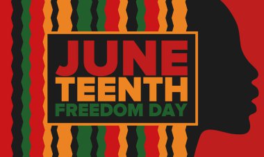 Haziran Bağımsızlık Günü 'nde. Özgürlük ya da Özgürlük Günü. Yıllık Amerikan bayramı, 19 Haziran 'da kutlandı. Afro-Amerikan tarihi ve mirası. Poster, tebrik kartı, afiş ve geçmiş. Vektör