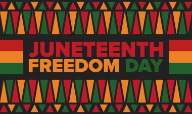 Haziran Bağımsızlık Günü 'nde. Özgürlük ya da Özgürlük Günü. Yıllık Amerikan bayramı, 19 Haziran 'da kutlandı. Afro-Amerikan tarihi ve mirası. Poster, tebrik kartı, afiş ve geçmiş. Vektör