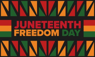 Haziran Bağımsızlık Günü 'nde. Özgürlük ya da Özgürlük Günü. Yıllık Amerikan bayramı, 19 Haziran 'da kutlandı. Afro-Amerikan tarihi ve mirası. Poster, tebrik kartı, afiş ve geçmiş. Vektör